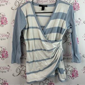 Exgirlfriend shirt Y2K draping pattern stretchy knit Striped V-Neck Wrap Top